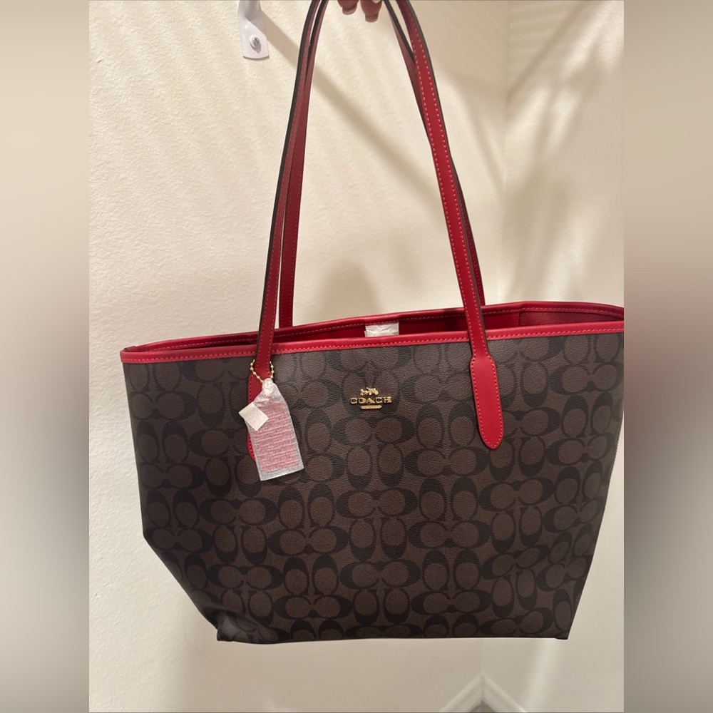 Coach Brown and Red Signature Tote